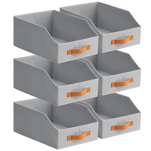 Homsorout Fabric Storage Bins for Organizing - 6 Pack Large Trapezoid Collapsible Storage Bins with Front Handle, Closet Organizers and Storage for Bedroom, Home Shelves, Small Spaces, Grey - color: Grey, size: 6 Pack