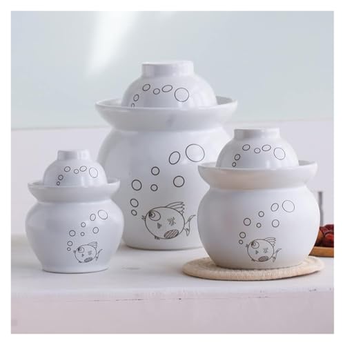Fermentation Jars，Fermentation Crock Jar,Sauerkraut Crock,White Traditional Chinese Ceramic Fermentation Crock Jar Pickling Jar With Water Seal Airlock Lid,Large Thickened Ceramic Pickle Jar Kimchi Po - size: 7KG