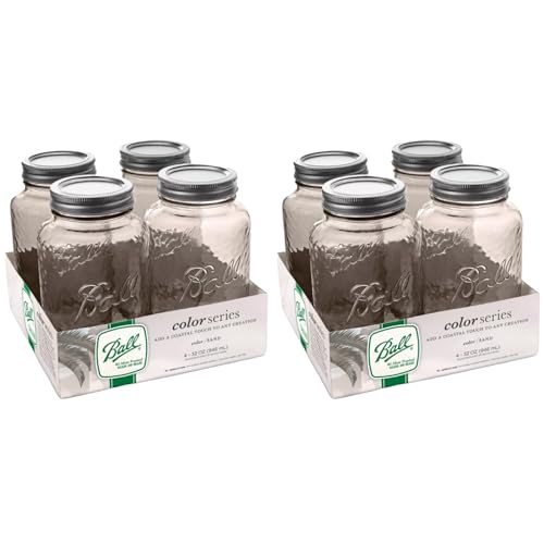 Ball Vintage Glass Mason Jars, 32 Oz Regular Mouth Quart Size, Durable Glass Storage Jars for Canning, Preserving, and Home Storage, Sand Color, 4 Count (Pack of 2) - color: Sand, size: 4 CT (Pack of 2)