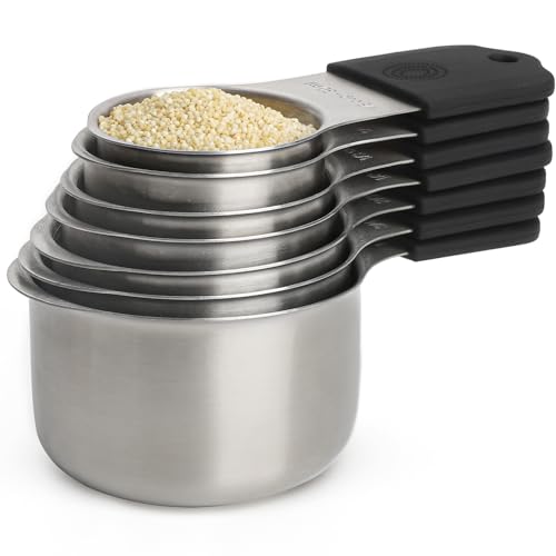 Magnetic Measuring Cups and Spoons Set of 16,Stainless Steel Magnetic Measuring Cups Set 7 and Magnetic Measuring Spoons Set of 8 with Leveler for Dry Liquid Ingredients (7, Black) - color: Black