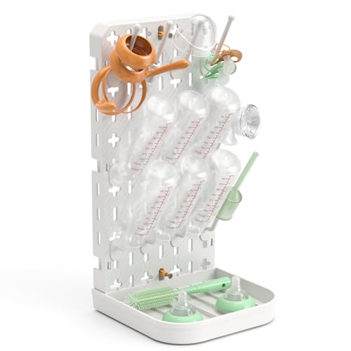 Baby Bottle Drying Rack Baby Bottle Holder Space Saving Bottle Dryer Rack Station Countertop Storage Organizer 12 Travel Bottle Drying Rack Vertical Breast Pump Part Plastic Bag Cup Dryer Tower White - color: White