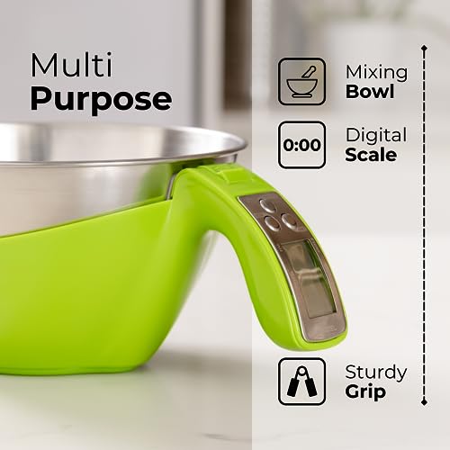 Fradel Digital Kitchen Food Scale with Bowl - 11lb, Grams & Ounces - Removable, Dishwasher-Safe Mixing Bowl - Green - color: Green