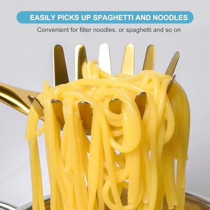 Gold Soup Ladle and Spaghetti Spoon Set - 18/10 Stainless Steel Soup Spoon，Pasta Strainer, 13.8" Kitchen Utensils for Cooking，Stirring, Serving Pasta, Soup & Sauce, Perfect Gifts - size: Gold