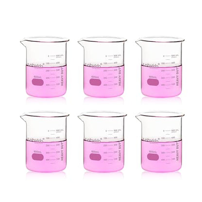 6pcs 600ml Upgrated Thick Glass Beakers, Griffin Low Form Beaker Set with Double Scale, 3.3 Boro, LVA030 - style: 6pcs of Vol.600ml