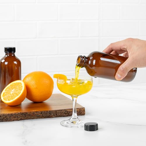 Restaurantware Vetri 8 Ounce Boston Glass Bottles, 12 Sample Bottles With Black Phenolic Caps - Dishwashable, Round, Amber Glass Bottle, For Potion, Juice, Ginger Shots, Whiskey, Liquids - color: Amber, size: 8 oz