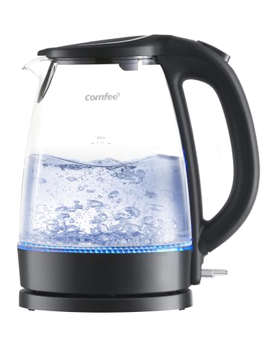 COMFEE' Electric Kettle, 1.7L Hot Water Boiler, 1500W Fast Boil, Glass Electric Tea Kettle with LED Indicator, Auto Shut-Off and Boil-Dry Protection, BPA Free - color: Deep Black, size: 1.8 Quarts