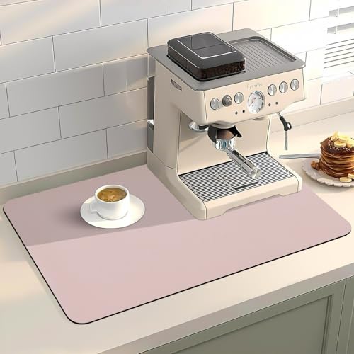 Coffee Bar Mat for Countertop, 16“ x 24” Super Absorbent Dish Drying Mat, Kitchen Counter Mat Fits Under Coffee Maker or Machine, Pink Kitchen Decor and Accessories for Dish Drying Rack - color: Pink, size: 24" x 16"