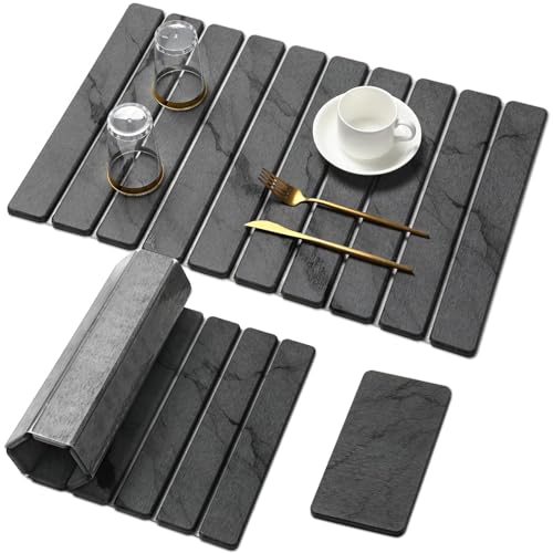 Large Stone Dish Drying Mat for Kitchen Counter, Quick Dry Stone Dishes/Bath Mats,Foldable Water Absorbing Diatomaceous Earth Drying Organizer Pad for Plate Rack Bottles Utensils(Dark Gray 24"×16") - color: Dark Gray, size: 24" x 16"