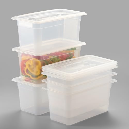 CURTA 6-Pack 1/3 Size 6" Deep Food Pan with Sealing Lid – NSF Commercial-Grade Translucent Polypropylene, Stackable Freezer-Safe Storage for Restaurants, Catering & Buffets - color: 1/3 Size, size: 6" Deep Pan (Sealing Lid)