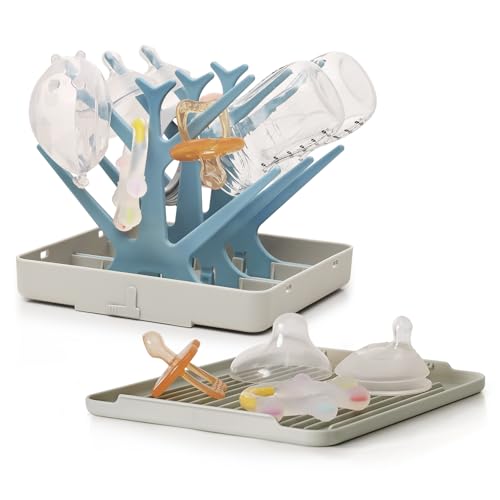haakaa Portable Baby Bottle Drying Rack with Tray,Foldable Space Saving Bottle Drying Tree for Bottles/Pump Parts/Pacifiers,Easy-Store Dryer Rack Great for Travel & Home, BPA Free (Sky Blue) - color: Sky Blue