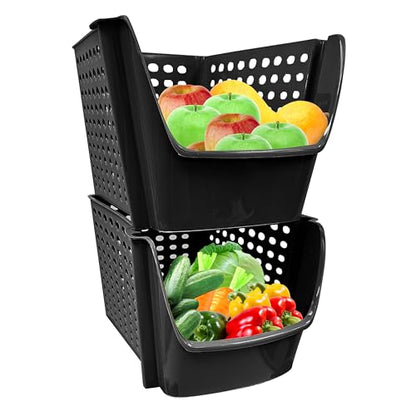 Skywin Small Stackable Storage Bins Toy Organizer & Storage, 4 Pack - Black | Sturdy Plastic, Easy Stacking, Breathable & Open Front Design, Toy Storage Organizer for Kids Room & Home Organization