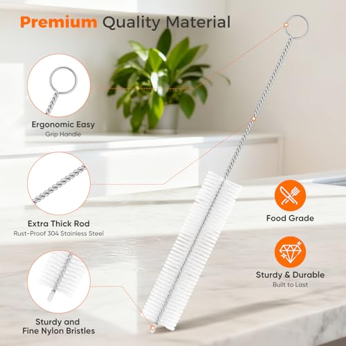 10-Packs Long Straw Cleaner Brush Set, 8.7-Inch, Mixed Sizes | Reusable Stainless Steel Cleaning Brush for Metal Straws, Sippy Cups, Tumblers, Small Water Bottle, Kitchen, Tube, Keyboard