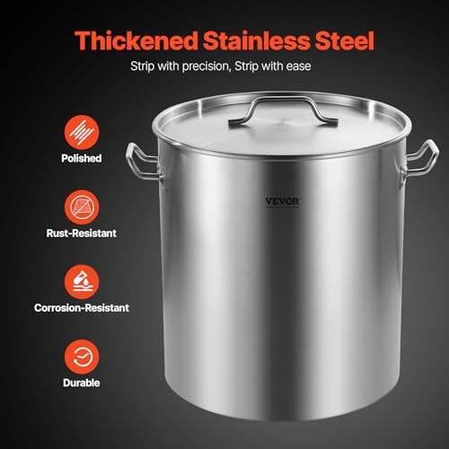 VEVOR Stainless Steel Stockpot, 64 Quart Large Cooking Pots, Cookware Sauce Pot with Basket, Lid, and Handle, Heavy Duty Commercial Grade Stock Pot, Sanding Treatment, for Large Groups Events Silver - size: 63.9 Quarts