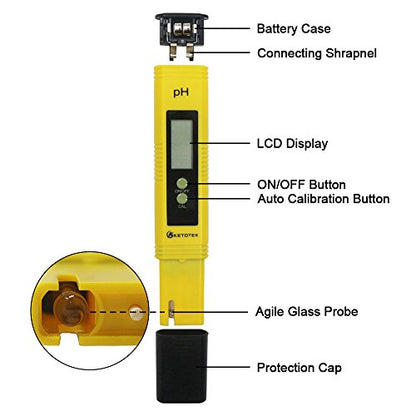 KETOTEK Digital PH Meter for Water, PH Pen Meter with ATC, PH Tester with 0.00-16.00ph Measure Range for Drinking Water, Hydroponic, Aquarium, Swimming Pool, Accuracy ±0.01pH