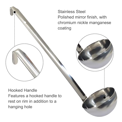 5 Oz Stainless Steel Ladle, 3 Pcs, 11.8" Long Handle Length | 3.43" Bowl Diameter, Sturdy Soup Ladle, For Stirring, Portioning and Serving, Soup and Stew, Restaurants and Home - size: 5 oz