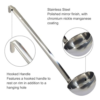 5 Oz Stainless Steel Ladle, 3 Pcs, 11.8" Long Handle Length | 3.43" Bowl Diameter, Sturdy Soup Ladle, For Stirring, Portioning and Serving, Soup and Stew, Restaurants and Home - size: 5 oz