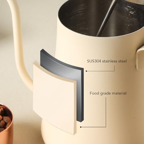 Emoshayoga Coffee Kettle with Integrated Thermometer for Precise Brewing At Home 600ML Stainless Steel Gooseneck Drip Pot