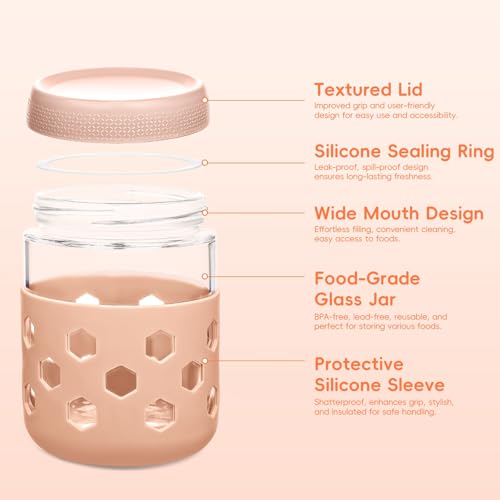 Gemice 6-Pack 16oz Glass Mason Jars with Silicone Sleeves, Airtight BPA-Free Overnight Oats Containers with Lids, Dishwasher Safe Leak-Proof Meal Prep Jars for Chia Pudding, Yogurt, Snacks - color: Retro Pastel, size: 16oz, 6-Pack
