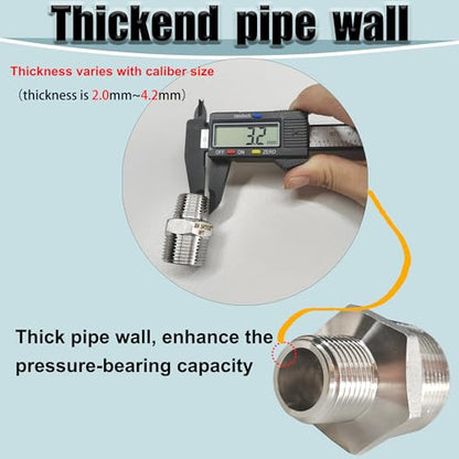 304 Stainless Steel Hex Nipple Reducer, 3/4" x 1/2" NPT Male Threaded Reducing Nipple Pipe Fitting Adapter, 2000psi Heavy Duty Reducer Straight Connector (3/4"- 1/2")