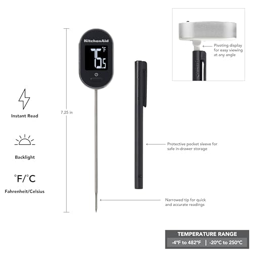 KitchenAid KQ904 Digital Instant Read Kitchen and Food Thermometer, Temperature Range: -40F to 482F, Black - color: Black