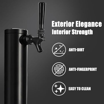 MRbrew Black Beer Faucet, Stainless Steel Core Commercial Kegerator Draft Beer Faucet for Dispenser with Beer Tap Handle & Plug, No Leaks Beer Keg Tap fit Home Bar Homebrew Beer Tower