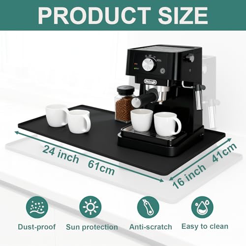 Silicone Coffee Mat, 24"X16" Heat-Resistant,Eco-friendly,Hygienic Drying Pad,Leak-Proof and Non-Slip,Removable Silicone Mat with Concave and Convex Design,（Black 24X16） - color: Black, size: 24" x 15.9"