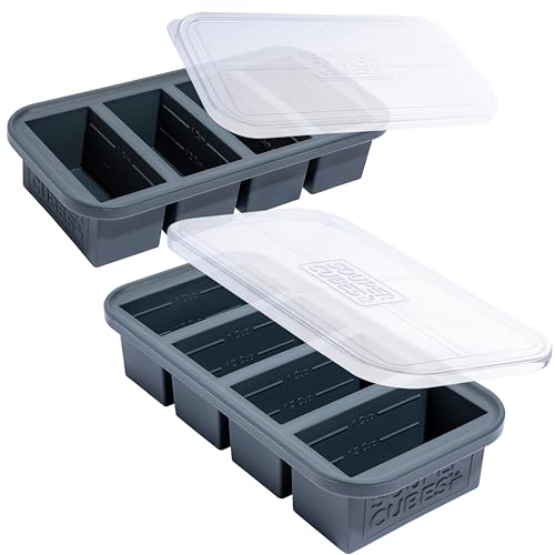 Souper Cubes 1 Cup Silicone Soup Freezer Molds with Lids, Charcoal, 2-Pack | 100% Platinum-Cured Silicone Freezer Cubes, Oven and Microwave Safe, Perfect for Freezing Soup, Protein, Grains and More - color: Charcoal, size: 2-Pack