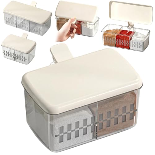 Clear Seasoning Box,Clear Divided Spice Seasoning Box with Flip Lid, Food-Grade,Transparent Design,Seasoning Storage Container Condiment Jars Spice Box Set (1 PC - 2 Compartments) - color: 1 PC - 2 Compartments