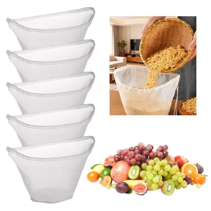 5 PCS Reusable Cheese Cloth Bags for Straining,Fine Mesh Nylon Filter Bags for Nut Milk,Juice,Soy Milk,Dumpling Fillings,and Cheese Making