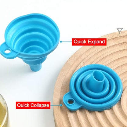 4 Pack Foldable Silicone Funnel Set, Collapsible Small & Large Sizes for Kitchen, Water Bottles & Liquid Transfer, Food Grade