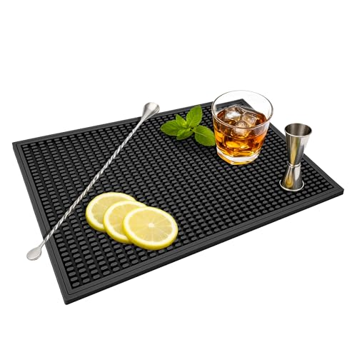 ZJWZLG Bar Mat - Premium 18"X12" Rubber Bar Mats for Countertop, Non-slip Dish Drying Pad & Bartender Mat with for Fast Drying, Ideal Bar Tools for Home Bar, Cocktail Set, And Kitchen Use(Black) - color: Black-1Pcs, size: 18" x 12"