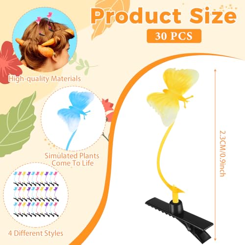 30 Pcs Bean Sprout Hair Clips Rave Mixed Style Plant Hairpins Hair Accessories for Party Irish(Butterfly) - style: Butterfly