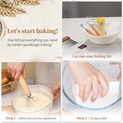 Dimpola Banneton Bread Proofing Basket Banneton Basket Set Sourdough Proofing Basket Round Proofing Bowls Handmade Rattan Baskets and Liners (Round 9 inch Baking Set) - style: Round 9 inch Baking Set
