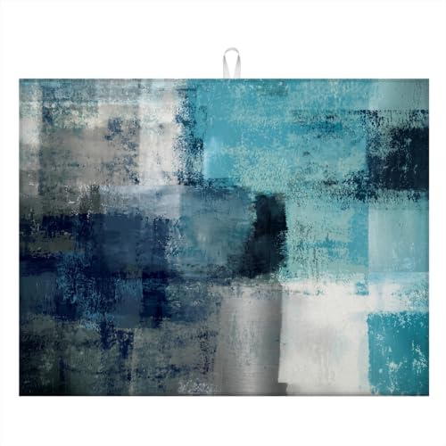 Absorbent Kitchen Dish Drying Mat Quick Dry Heat Resistant Hide Stain for Glasses Coffee Espresso Machines Pots Pans and Dish Racks,18" x 24" Abstract Teal Blue Pattern - color: Abstract Teal Blue