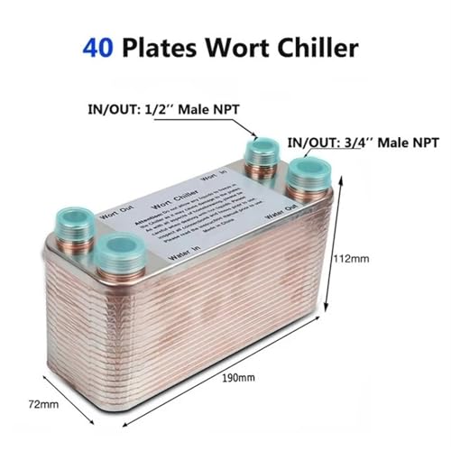 20 30 40 Plates Wort Chiller Heat Exchanger Stainless Steel Homebrew Beer Cooler Counterflow Chiller Brazed Plate Heat Exchanger(40P) - color: 40P