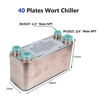 20 30 40 Plates Wort Chiller Heat Exchanger Stainless Steel Homebrew Beer Cooler Counterflow Chiller Brazed Plate Heat Exchanger(40P) - color: 40P