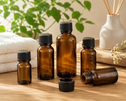 50Pack Set 10ML Amber Glass Bottle with Orifice Reducer and Cap Small Essential Oil Vials (10ML) - size: 10ML