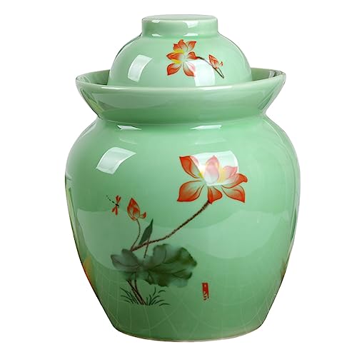 Fermentation Jar Traditional Chinese Porcelain Pickle Jar,Ceramics Fermenting Crock Kit with Water Seal Airlock Lid, Pickle Jar for Pickles Kimchi, Sauerkraut 3.5kg - size: 3.5kg