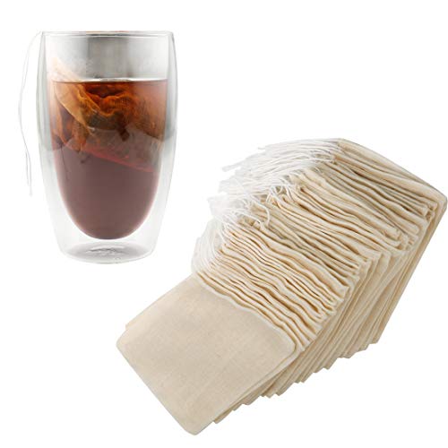 Tea Filter Bags, 50 Pack Empty Reusable Cotton Tea Bag for Loose Leaf Tea | 3.1 x 3.9Inch Unbleached Strainer ECO Friendly Tea/Herb Brew Bags Tea Infuser tea strainer