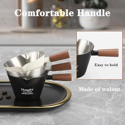 Mongdio Espresso Measuring Cup, Stainless Steel Espresso Shot Cups with Wooden Handle and Double Spouts, 6.8OZ/200ML, Silver - color: Silver, size: 6.8oz