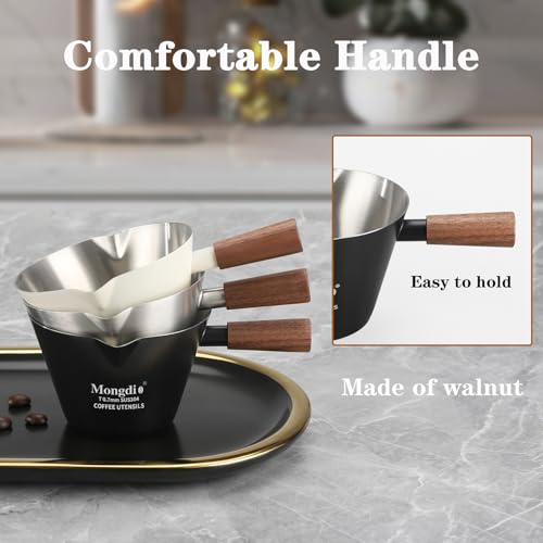 Mongdio Espresso Measuring Cup, Stainless Steel Espresso Shot Cups with Wooden Handle and Double Spouts, 6.8OZ/200ML, Black - color: Black, size: 6.8oz