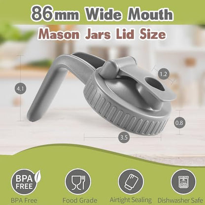 2 Pack Wide Mouth Mason Jar Lids V-Shaped with Handle, Mason Jar Pour Spout with Extended Flip Lid Easy to Open, Airtight Leak Proof and Durable - color: Grey+Black, size: 2pcs