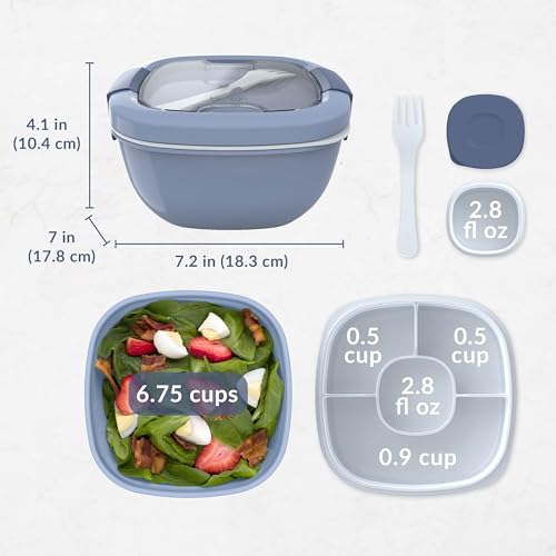 Bentgo Salad Container - 54 oz Bowl with 4-Compartment Toppings Tray, Leak-Proof Dressing Container, Reusable Fork, BPA-Free Lunch Box for Meal Prep & Food Storage; Removable Bento Tray (Slate) - color: Slate