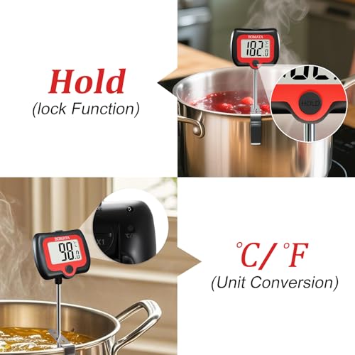 BOMATA Digital Candy Thermometer with Pot Clip, Deep Fry Oil Thermometer with Rotatable Display & Long Probe, for Candy Candle Making, Cooking, Food, Liquids, Water, Sugar.. Black - color: Black