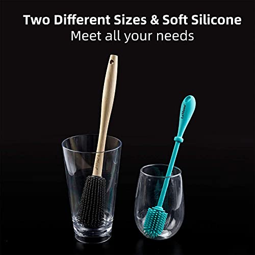Silicone Bottle Brush Set with Wooden Handle - Silicone Brush & Straw Cleaner for Hydro Flask, Sports Bottle, Glassware