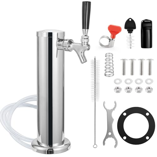 Ferroday Single Beer Tap Beer Tower, Beer Tower dispenser Stainless Steel Tower Kegerator Parts Kit with All Stainless Steel Keg Tap Beer Faucet, Preassembled Line Keg Tower, 3" Kegerator Tower Column - size: Single Tap-Stainless Steel Faucet