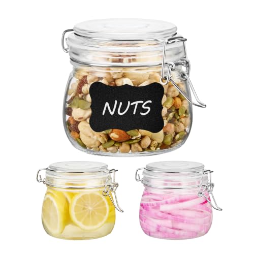 Vtopmart 3 Pack 16oz Short Glass Jars with Airtight Lids for Shallow Drawers, Pint Size Food Storage Canisters, Wide Mouth Canning Jars for Spices, Jams, Coffee Beans, Pickles & Pantry Organization