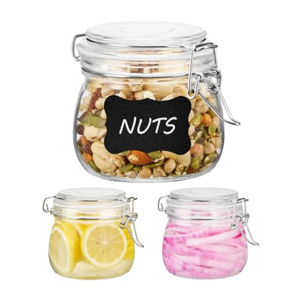 Vtopmart 3 Pack 16oz Short Glass Jars with Airtight Lids for Shallow Drawers, Pint Size Food Storage Canisters, Wide Mouth Canning Jars for Spices, Jams, Coffee Beans, Pickles & Pantry Organization