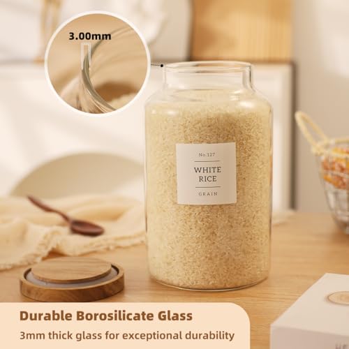 2 Pack Large Glass Flour and Sugar Storage Containers with Airtight Acacia Lids and 132 Kitchen Pantey Labels Preprint - 95 LF OZ Borosilicate Glass Canister Sets for Food,Spaghetti,Cookie,Rice - size: 95oz-2 Pack