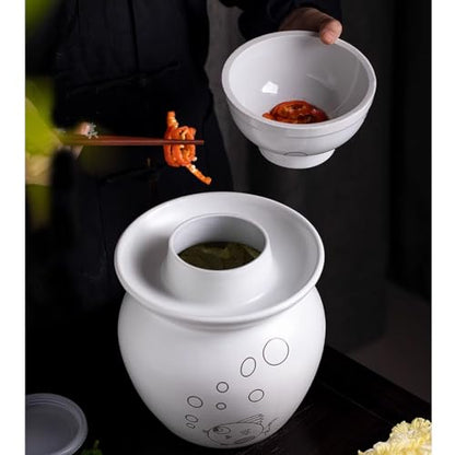 MRYBD Ceramic Pickle Jar With Water Seal,Kimchi Containers, Fermentation Jar, Fermentation Jars Ceramic Pots, Sealed Fermentation Jars With Lids, Sauerkraut Crock White-7L - size: 7L